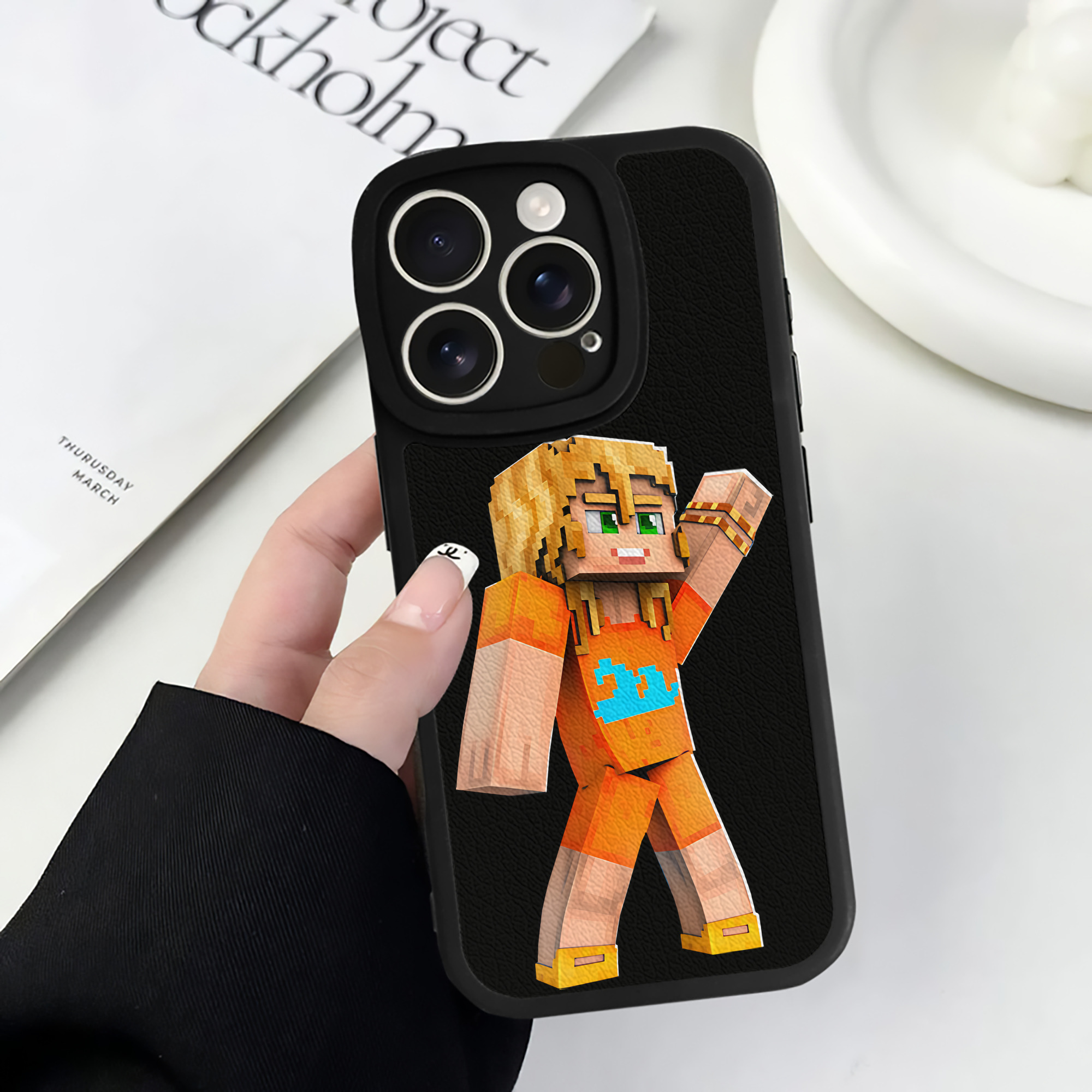 （画像用） マインクラフト ブロックの世界 Minecraft MC Block world 【iPhone 16シリーズ対応】シリコンスマホケース（レザー調） 材質：シリコン